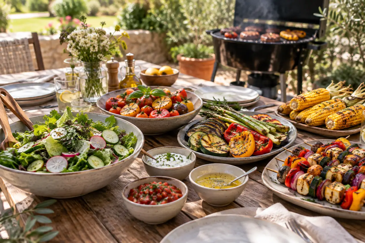 Un accompagnement barbecue équilibré : salades, légumes et sauces pour alléger les grillades