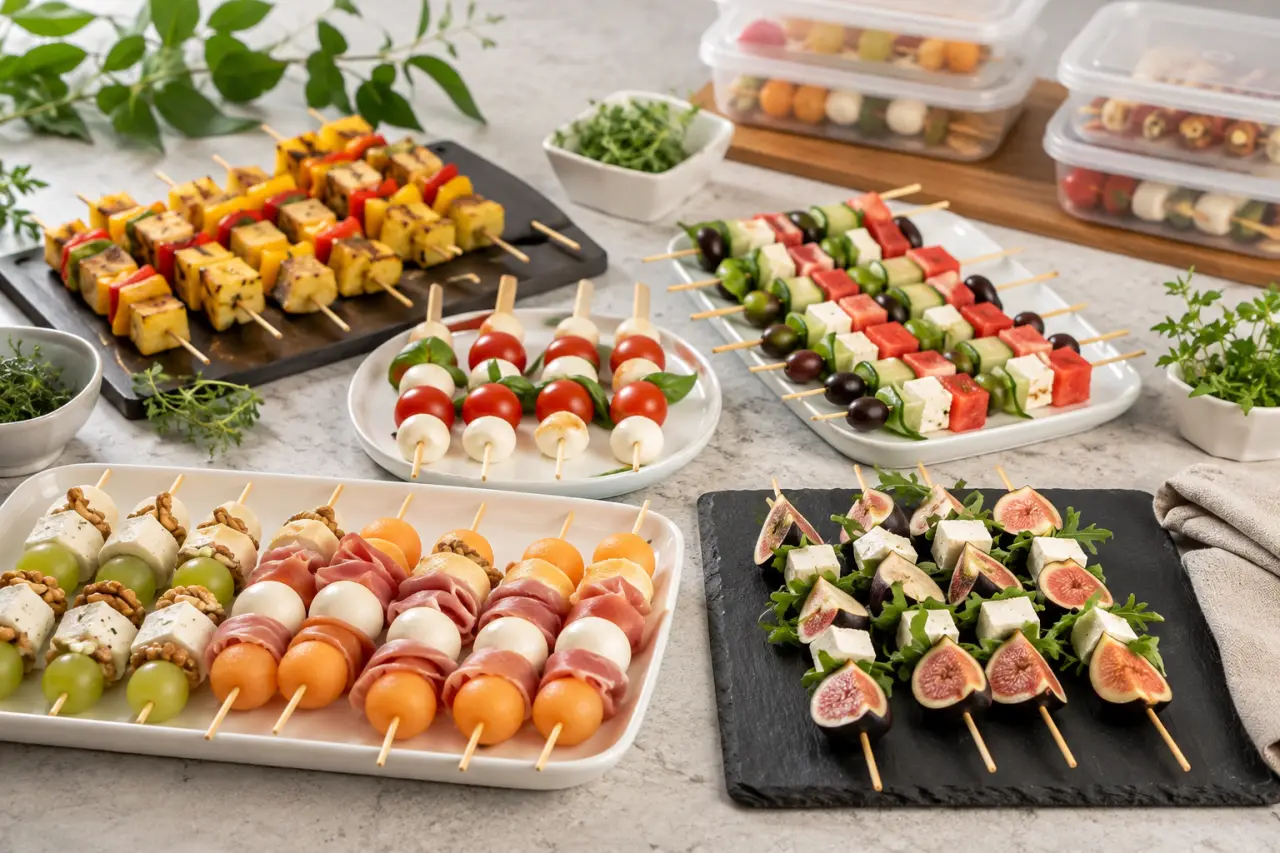 Brochettes froides pour l’apéritif : associations sucré-salé, versions végétariennes et montage à l’avance