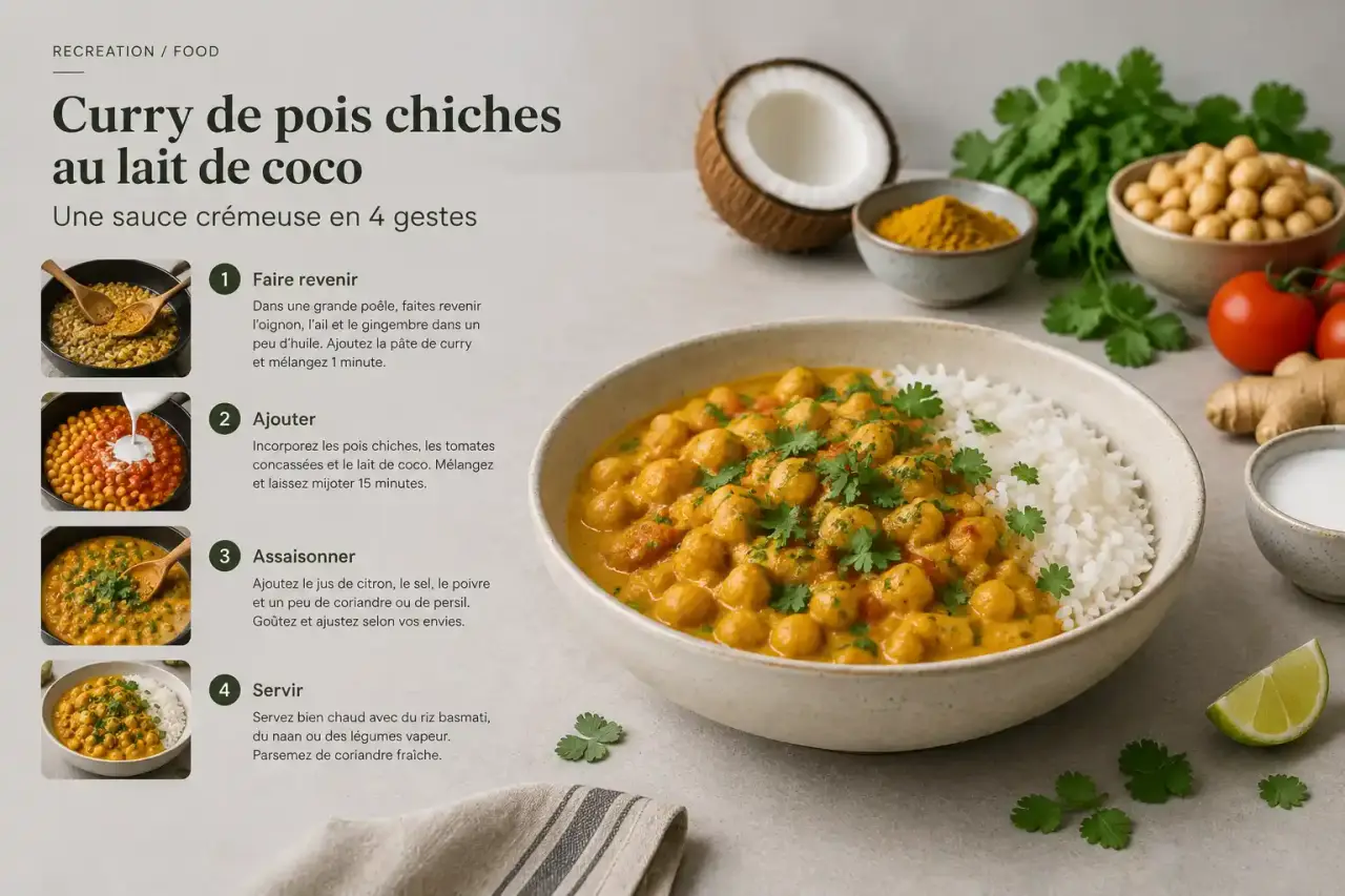 Curry de pois chiches au lait de coco : une sauce crémeuse en 4 gestes